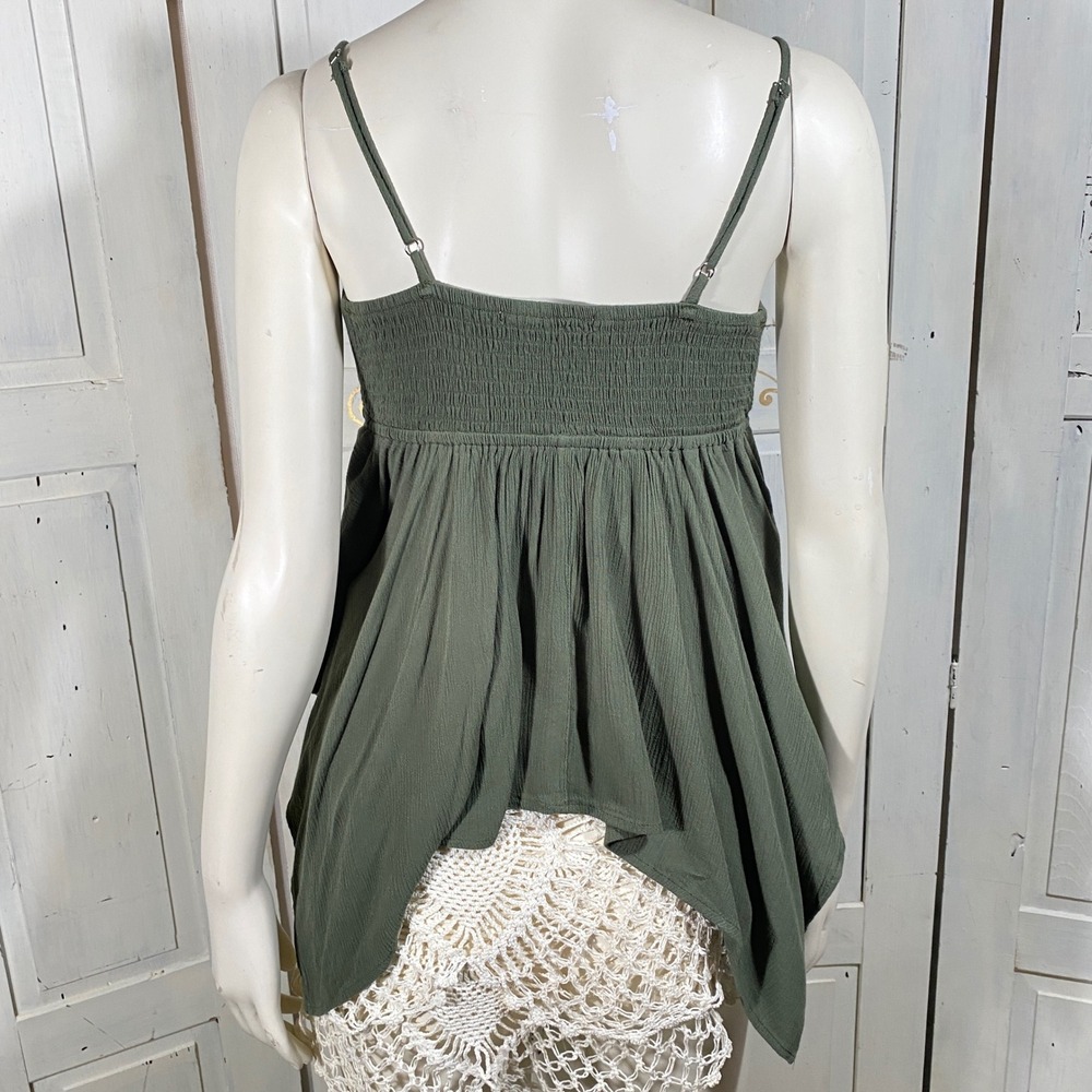 Velvet Moon Olive Green Handkerchief Hem Studded Camisole Top Small Boho Fairy - Picture 4 of 10